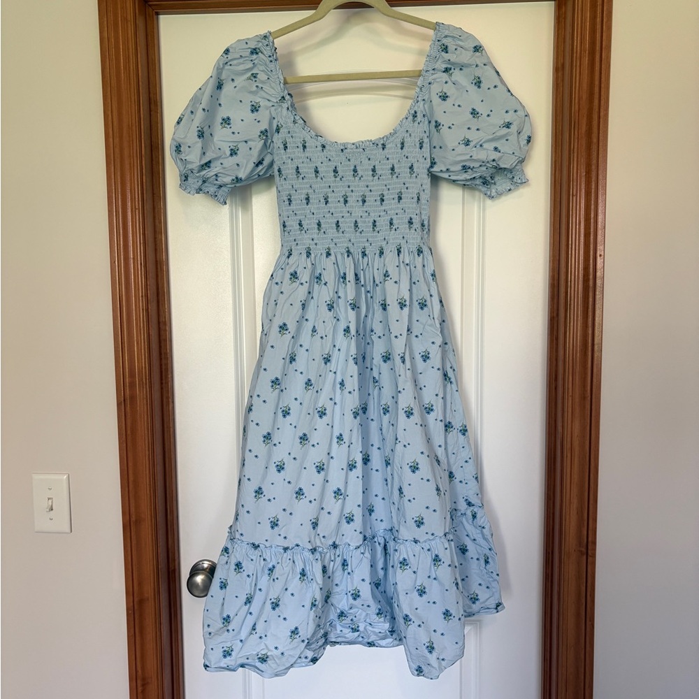 Light Blue Floral Hill House Cotton Puff Sleeve Dress